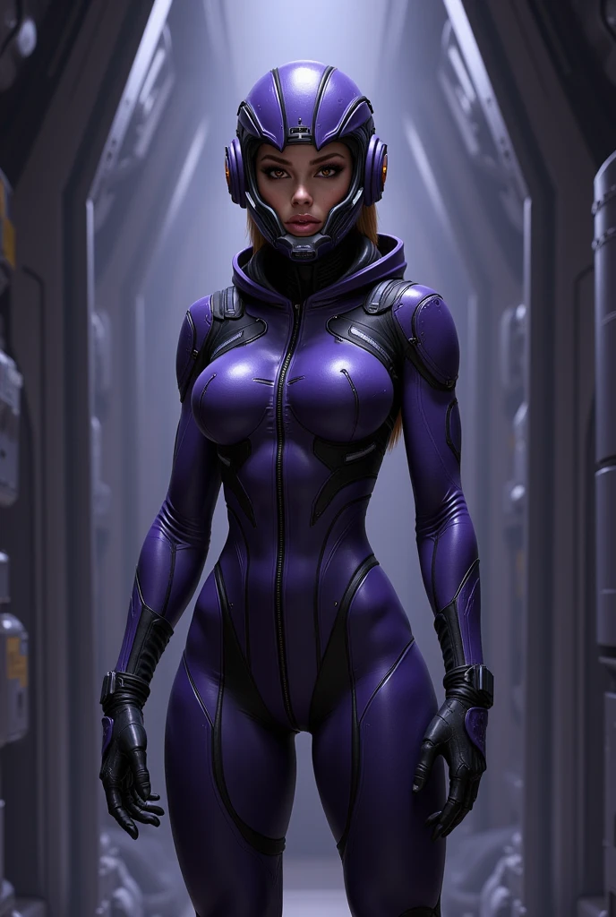 ((best quality)), ((masterpiece)), (detailed), perfect face, playful 20 year old Russian woman, muscular and athletic body. pose. Inside a spaceship, wearing highly detailed futuristic skimpy psylocke armor
