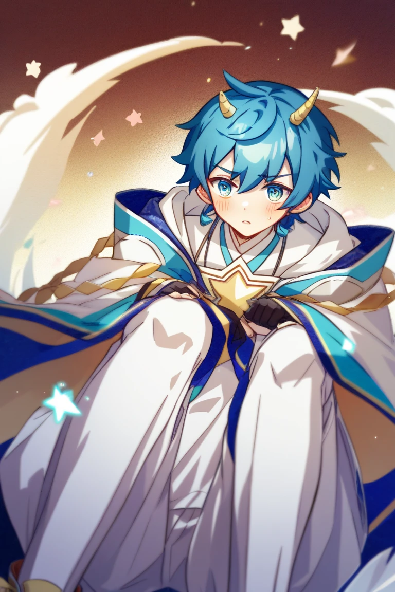 4k resolution, (Masterpiece:1), A small boy with vibrant, iridescent, cyan eyes and  feet, arms raised in a triumphant pose, evoking an epic, cinematic feel. (Young:1.4), (Child:1.4), (:1.4), (Male:1.4), (Boy:1.4), adorned in royal clothes fit for a king, evoking a sense of Royalty (1.4). The image focuses on his small, blushing feet, adding a touch of innocence and vulnerability to his epic posing. (Posing:1.4), (Cinematic:1), killua zoldyck