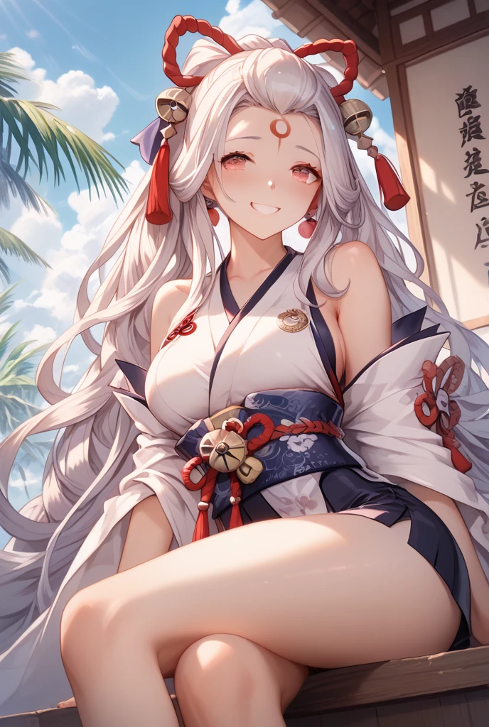(1 milf:1.4), (Female ,cum shots,Futanari:1.3),white hair,Red Eyes,shorth hair,A Japanese style,Japanese style hair ornaments,(Colossal tits) , (White kimono:1.6),Daytime,The corals,Mare,In the sea,Little Mermaid,kirakira,Confident behavior,morning,Refreshing,masutepiece, Best Quality, (Anatomy:1.5)