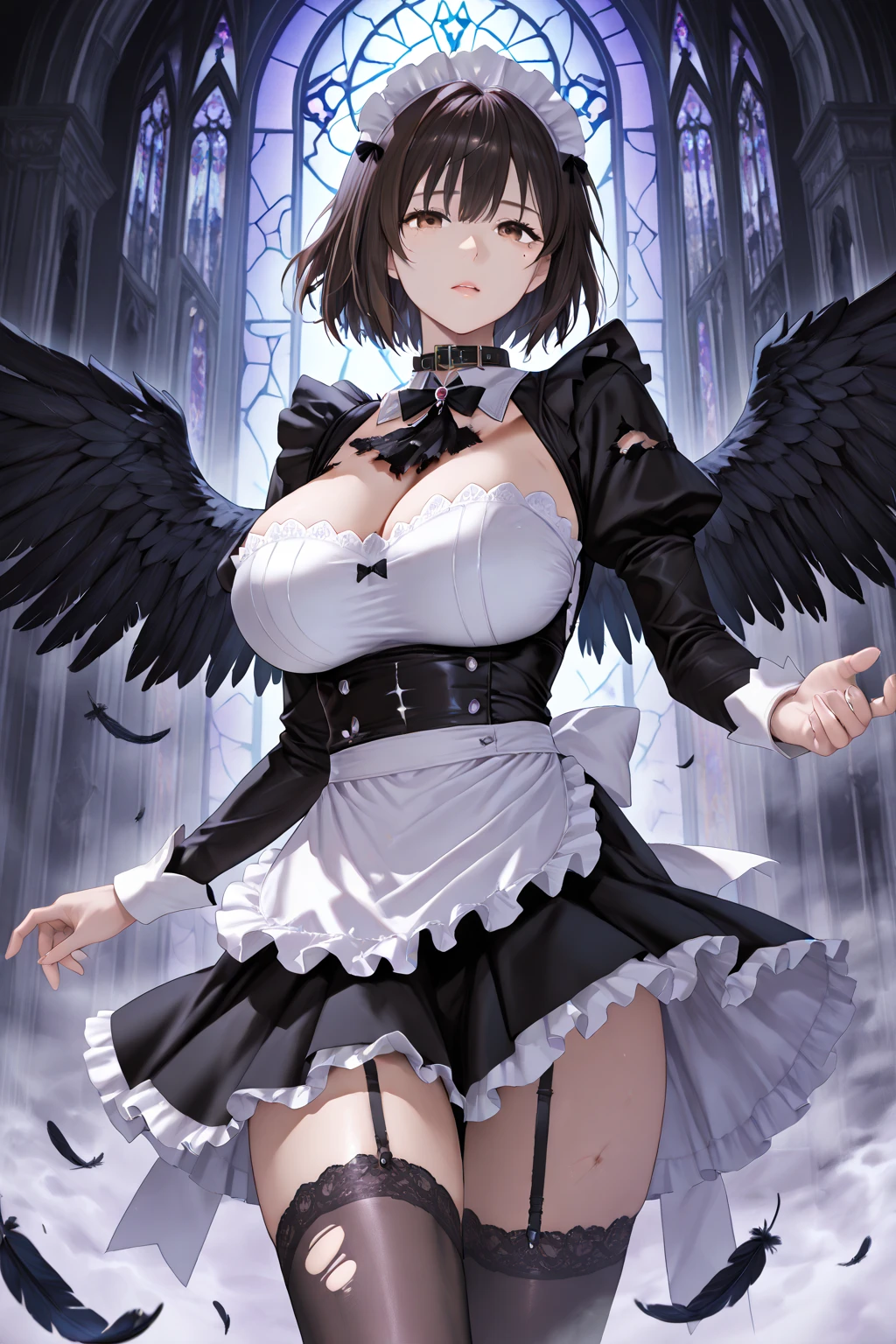 cloth,Large target_breast,short hair ,Feathered wings,tights