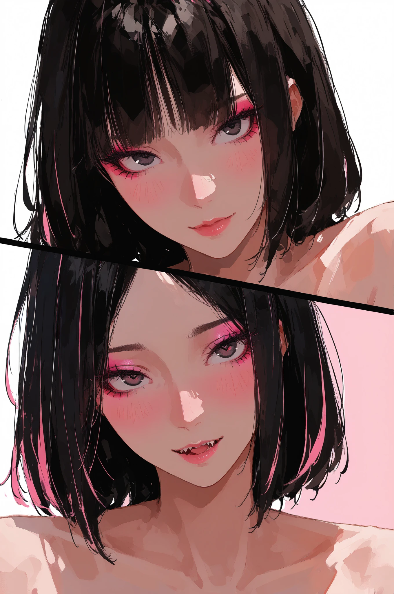 Girl, black hair, black eyes, beautiful, strapless mint dress, pastel colors, face close-up, flat, ponytail, sucking a lollipop, lipgloss, winking, Korean, pale skin