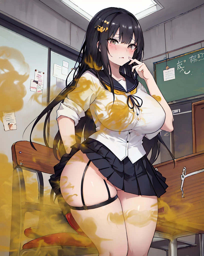 8K,(( 1 girl in)), Character focus,EVA ,Classroom,meatball head,fart