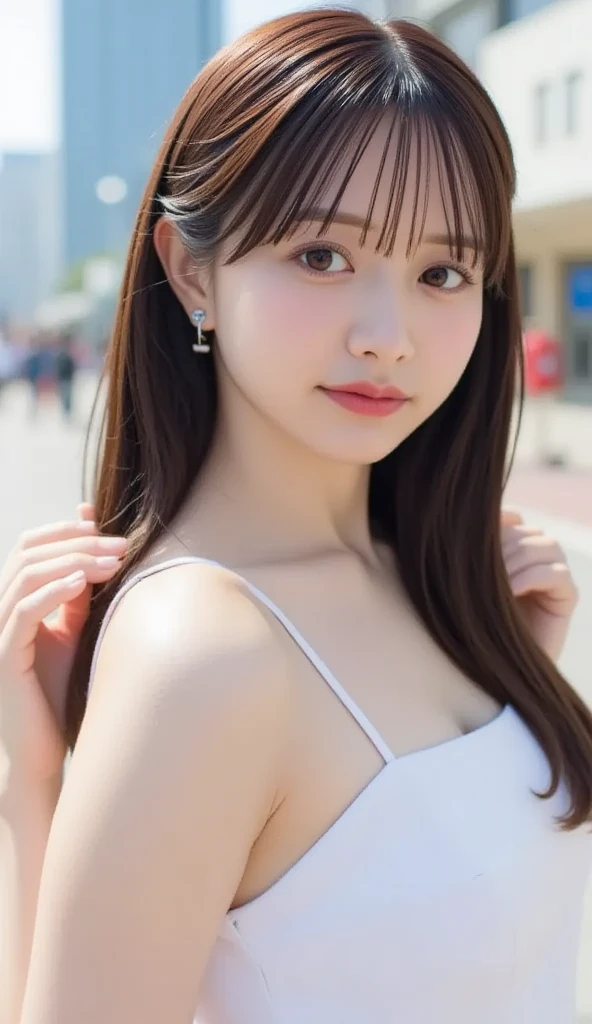 cute & girly \(idolmaster\), facial, (8k, RAW photo, best quality, masterpiece:1.2), ultra detailed, ultra high res, (realistic, photo realistic:1.2), high detail RAW color photo, professional photograph, depth of field, an extremely delicate and beautiful, extremely detailed, 8k wallpaper,  moist skin, art by Balcomb Greene, (art by David Alfaro Siqueiros:1.3),  photograph, shoulder-level shot of a Intellectual South-American Kiteboard Energy patterns, background is [Chicago|Fossil fuel power station], at Twilight, Neo, flat lighting, film grain, dslr, 800mm lens, behance HD,(Large Breasts1.8), 1, super slim body,