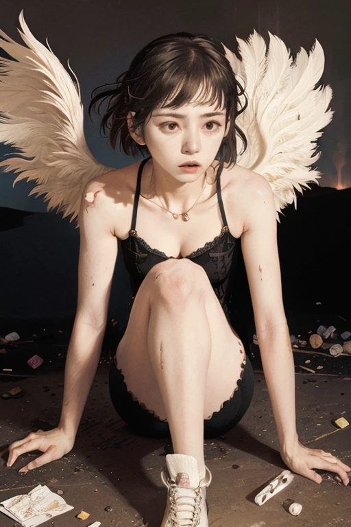 White crow with wings spread、Holding a bow