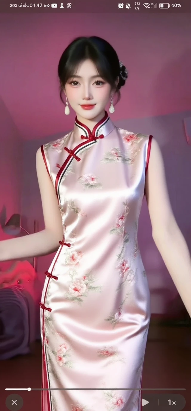 ((Top Quality, 8k, Masterpiece: 1.3)), solo, 1 girl, sexy, Beautiful girl with accentuated slender abs: 1.4, (flat breasts: 1.2), Ultra detailed face, detailed eyes, double eyelids, Selfie, (body builder:0.8),(shadow of beautiful small hard nipple head:1.5),(white qipao dress, gorgeous chinese model, cheongsam, chinese dress, traditional chinese, chinese costume,without bra-pad:1.2,shiny dress:1.5,transparent dress:1.5),(spread legs:1.2),on the gold bed,(shiny skin:1.2),(muscle arm:1.3),(muscle leg:1.3),(lie down:0.8),necklace,(earrings:1.3),(double bun hair:1.3), (two-tone hair:1.5,blonde hair:1.1,pink hair:1.2),(gorgeous jewels:1.3)