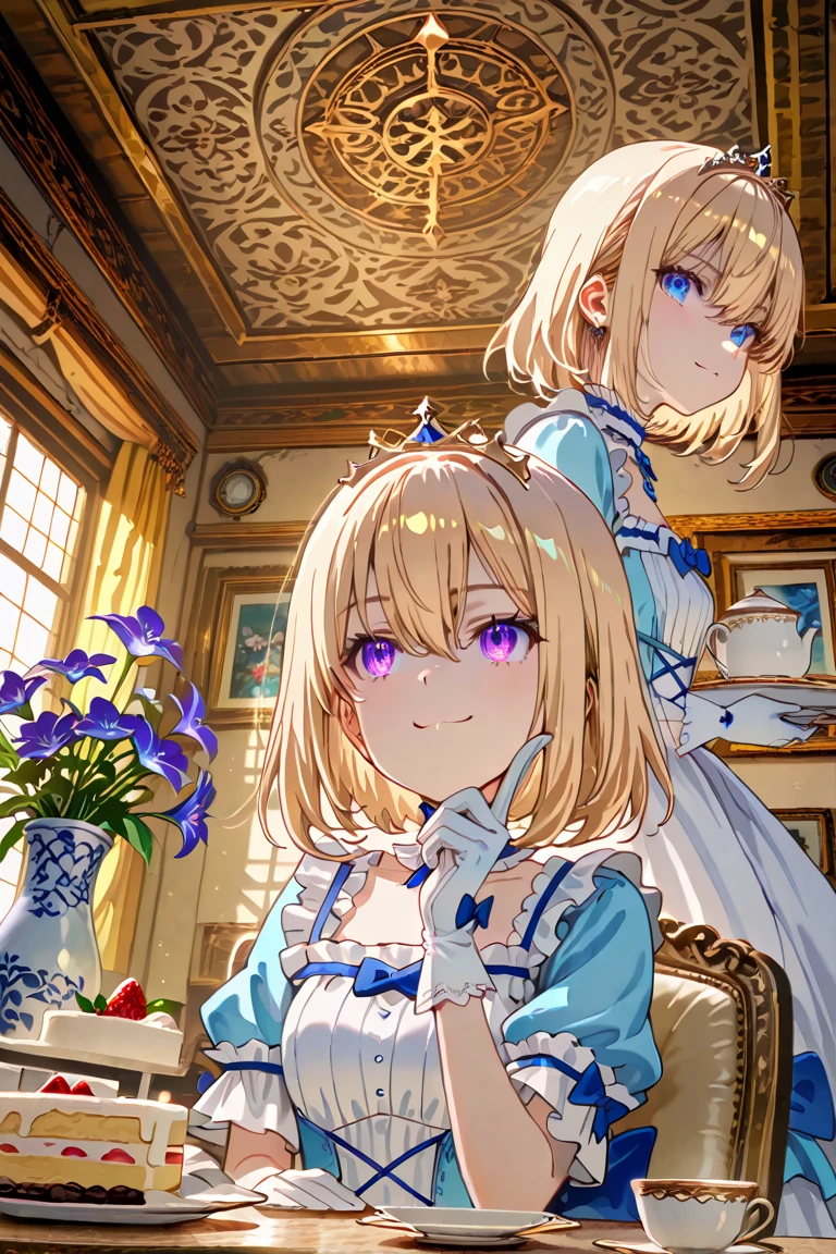 the same,
One Woman,
Golden Hair,
(Short Hair.05),Ashime,straight,
((Flower Hair Ornaments)),Purple Necklace,
Natural skin texture,Big boobs,Narrow waist,
(((Black)))One-piece dress,hydrangea pattern,Golden crown,
Neuschwanstein Castle,Germany,
Chaoyang,Outdoor,garden,flower bed,
Slightly larger breasts,expression(Puzzled),Resolute attitude,
Closed Mouth,blush,True Face,upright posture,Squint your eyes,
Natural depiction,
Beautiful depiction,
Shiny eyes,
Healthy Body,
Natural hairstyle,
Natural body contours,
Natural facial contours,
(Five fingers)A clear depiction of,Symmetrical fingers,
Two arms,Two legs,
Sharp eyelid depiction,
Keep the subject in the center,Expand the upper body,
Beautiful image quality,
Delicate shades,
4K,Very detailed,
Delicate light adjustment,
Delicate contour drawing,