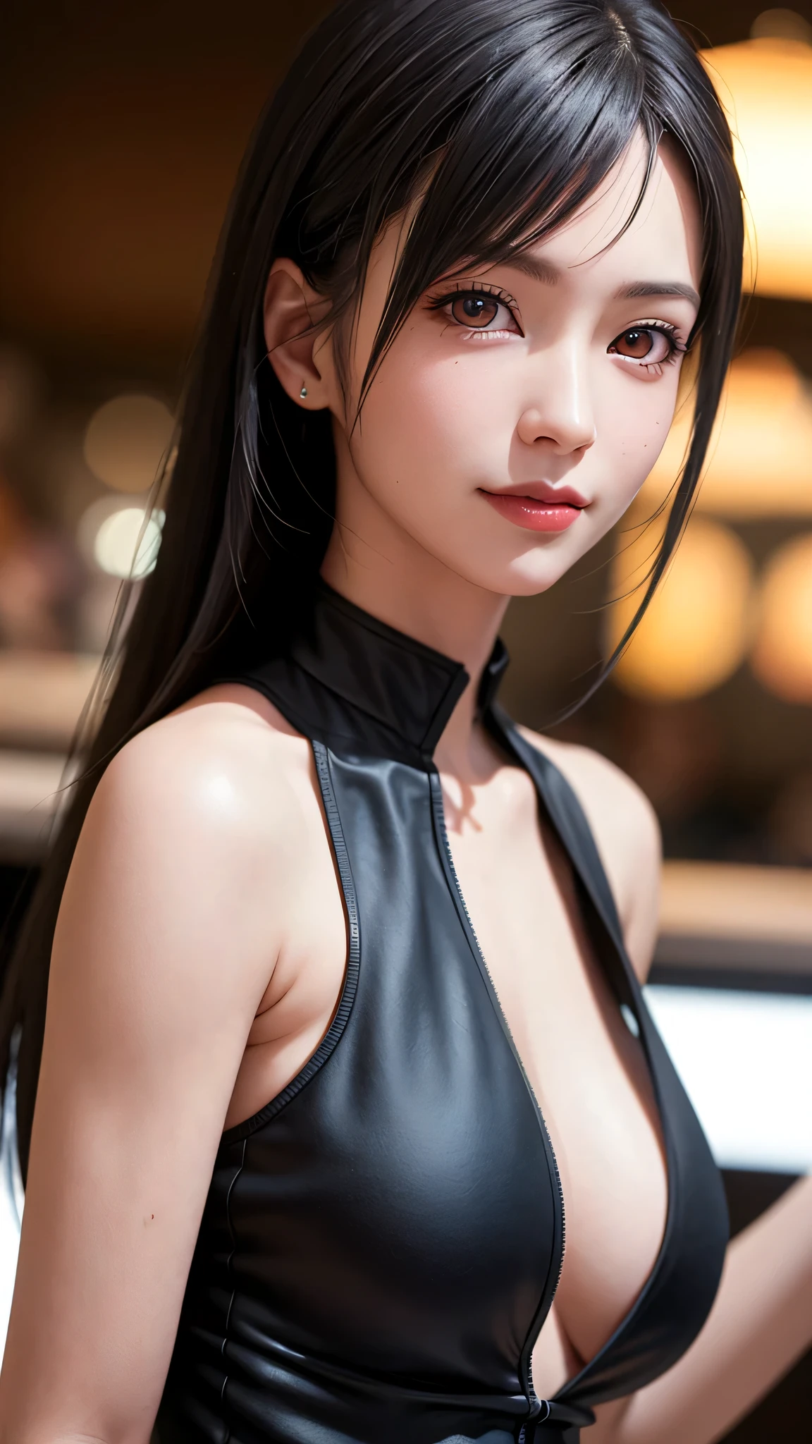 ((masterpiece, highest quality, High resolution, Hmm, Pixel perfect, Depth of written boundary, 4k, RTX, HDR))), 1 Girl, single, alone, Beautiful Anime Girls, Beautiful art style,anime character, ((Long Hair, bangs, Black Hair, ponytail:1.5)), (Brown eyes:1.4, Round eyes, Beautiful eyelashes, Realistic eyes), (Detailed face, ), (Smooth texture:0.75, Realistic texture:0.65, Realistic:1.1, Anime CG Style), Medium breast, (Perfect body ,(Black Tube Top), mini skirt, smile, Filmed in a tunnel, Submerged in water