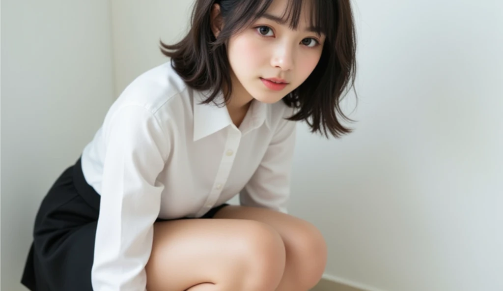 A swedish, American,  german, young woman, 20yo, downtown, in large metropolis, collared shirt, sweater, pleated skirt, chuck taylor shoes, smirk  ((heavy gaussian blur)), ((soft lighting)), (((extremely hazy:1.2))),, (extremely bright), (dreamy atmosphere), bright vivid colors, 