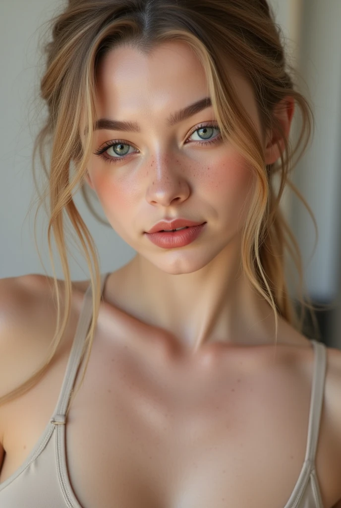 a woman with very soft and subtle freckles on her face, perfect face), 4k, beautiful young model, 8k soft portrait, reddened face and , anna nikonova aka newmilky, sexy look at the camera, luminous skin, beautiful young woman, extremely beautiful face, perfect face and eyes, extremely beautiful face and green eyes round face, detailed perfect face, sexy beautiful face with intense light green eyes, perfect face with soft beautiful freckles, beautiful attractive face, beautiful fine facial features, beautiful detailed body and face, beautiful attractive face, beautiful hair with small waves and straight, very light brown with honey blonde highlights, giant huge tits, very pretty, very soft and luminous skin Woman and a pink bra posing for a photo, look sexy on camera, extremely beautiful face, 2 female model, Beautiful body and face, perfect face), soft portrait 8k, very pretty face, beautiful model girl, natural soft pale skin, beautiful young model, Beautiful model girl, gorgeous delicate face huge giant breasts beautiful, voluptuous, big breasts