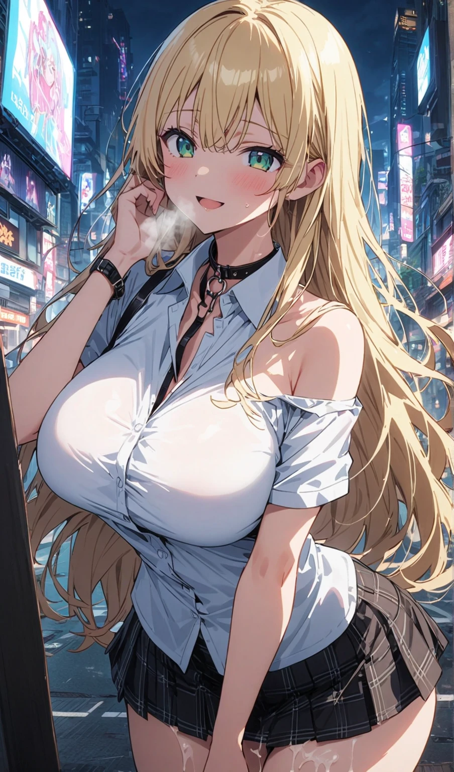 Being attacked、(masterpiece, Highest quality:1.2),(Shiny skin:1.6), Upper Body, Detailed cloth texture, Detailed hair texture, One girl, alone, 17 year old girl sexy pose, Long eyelashes, Part your lips, shining pink lips, Red eyes, (The body is slim:1.1), (Beautiful blonde hair:1.2), (Large Breasts:1.3), Floating Hair, (bangs), (school uniform,See-through white shirt:1.2), (The shirt is torn to shreds), (necklace, Earrings), Scared、View your viewers, (Cowboy Shot:1.5), Outdoor、Night Road、Street lamp、Tied to a telephone pole