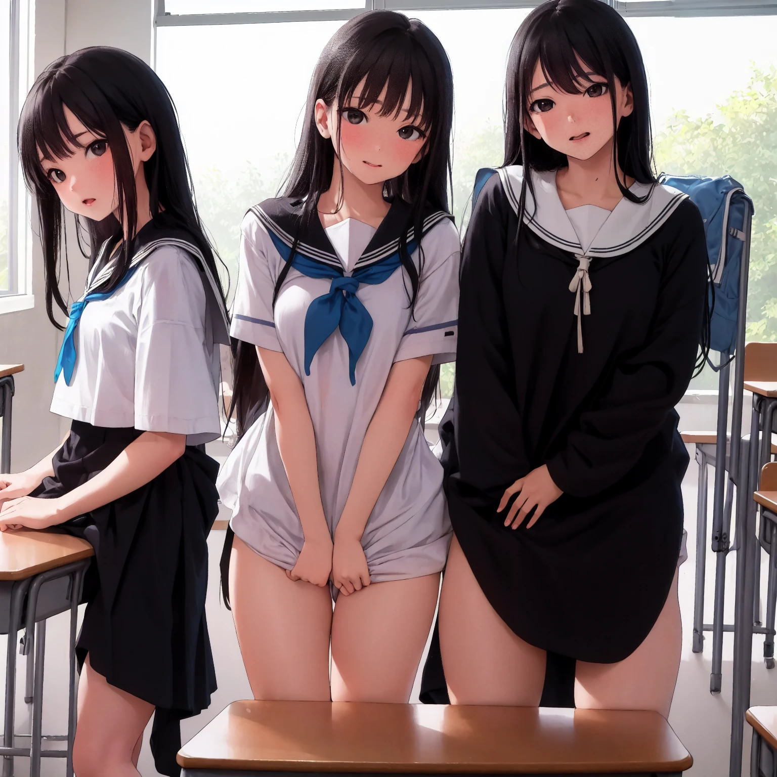 2 skinny girls, 7 years, washing the floor in the classroom, In front of the classroom, spread your legs, Bondage, Punishment, flat chest with bright nipples, very thin waist, narrow hips, Long legs, no panties, shy, wet pussy is clearly visible, Pussy juice flowing, several girls, ecstasy