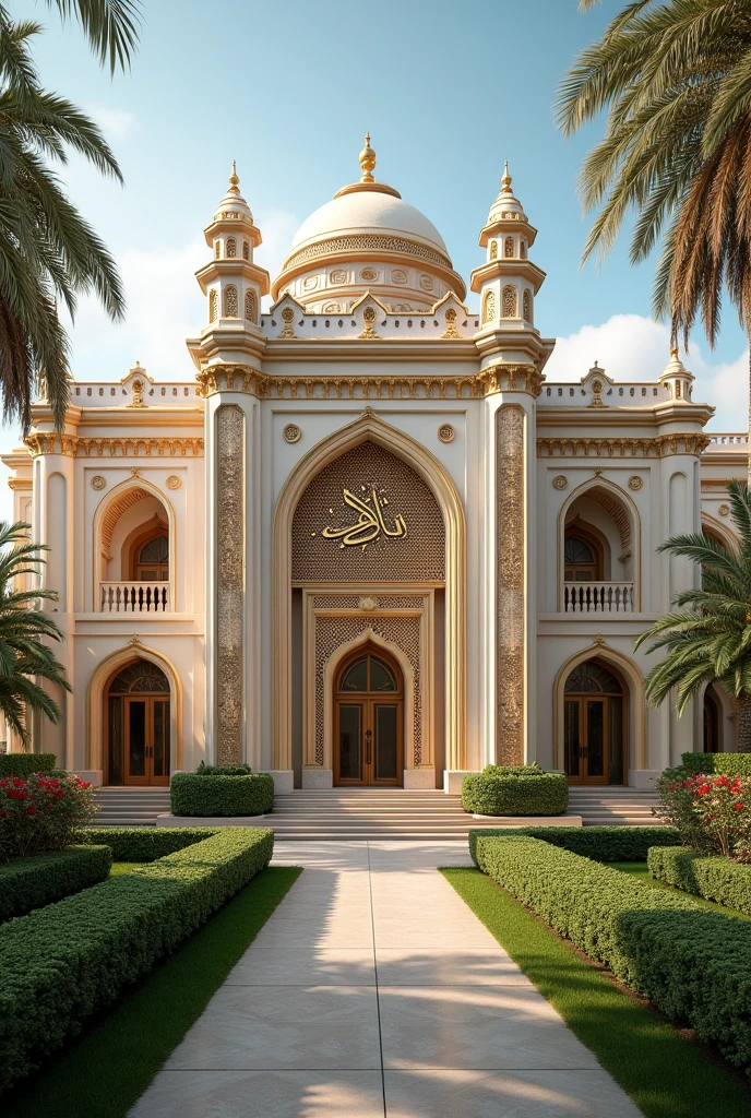 A 3D Islamic boarding school with Al Falah written on it