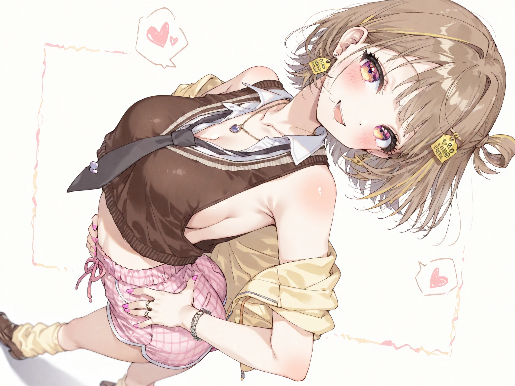 (small breasts:1.2), (perky chest:1.2), (pointed chest:1.2), (Pudding cake magazine cover:1.3),(from below:1.0),(shoot from the side:1.1),masterpiece, 1girl, Amazing Cleavage:1.1, thin waist, optimum,tmasterpiece,hight resolution,best qualtiy,hyper HD,super detailing,awardwinning,a 18yo cute girl,(The upper part of the body),anatomy correct,Beautiful Black miniskirt,garters,Gaze,Small face,bangss,holster,Beautuful Women,hands up,leg holster,Gaze,black boots,Cowboy Shot,cute face,a blond,Longhaire,Twin-tailed,Braids, Hairline,（scarlet eyes）,long eyelasher,Hanging eye corners,White skin of the, ((see through camisole:1.1)), ((Sheer nipples:1.0)),Rocket Tits,(Slim body),smile,seductive weak smiling,(with sparkling eyes and a contagious smile),little open mouth, Looking at Viewer,
