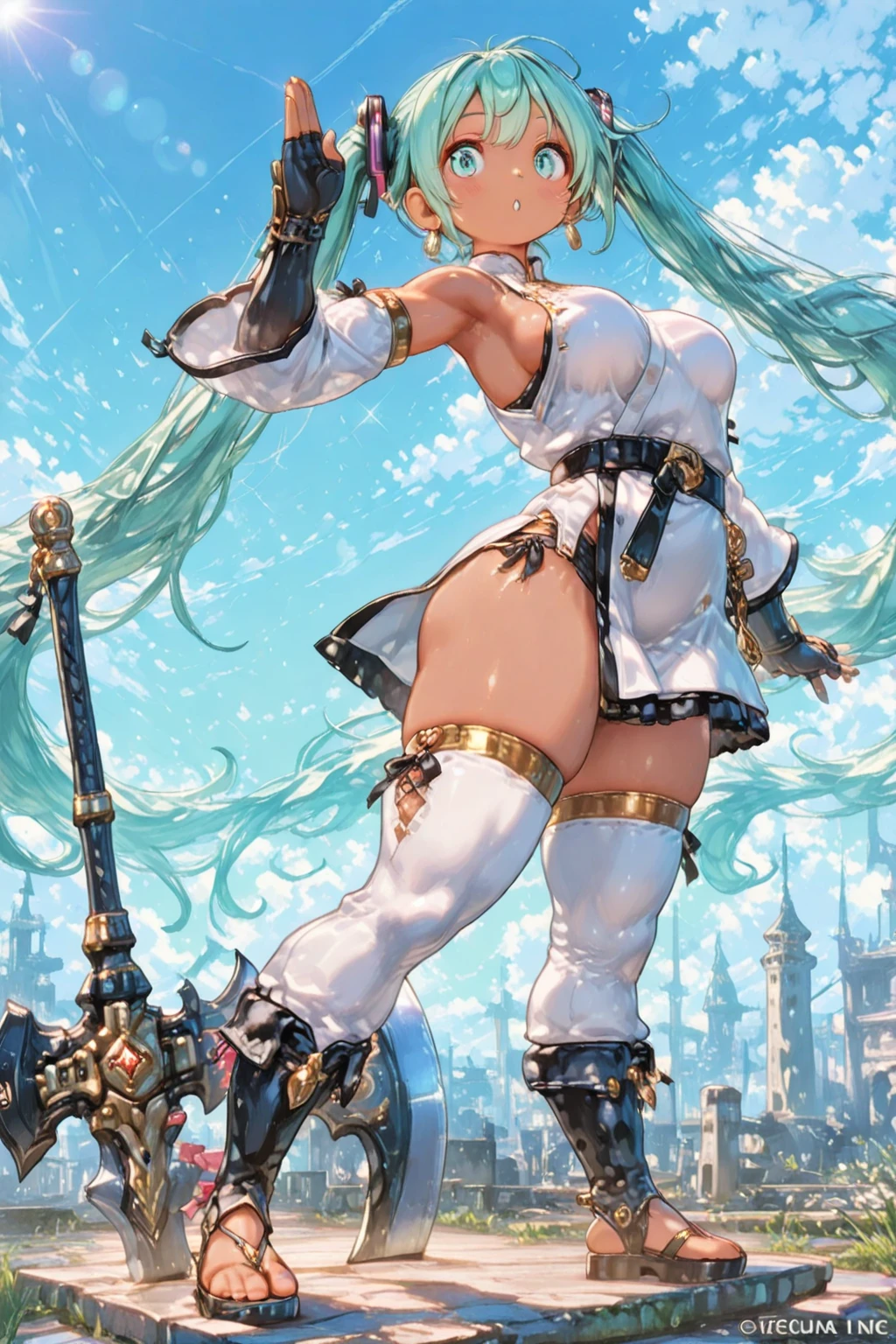 Meisterwerk), high resolution, (Extrem detailliert), fotorealistisch, 女の子1人, (((sehr langes, lockiges, kirschrotes Haar, seductive bright red eyes, largeeyes, Augen, niedliches Gesicht, kleines Gesicht, Scharfes Gesicht, gorgeous eyes, Blutjung, big legs, dicke Beine:1.7, wahnsinnig schmale Taille:1.3, medium boobs:1.3, flush, (Extrem sexy, sexy, sexy, sexy, sexy, sexy)))), ((Glatte Haut, Weiche Haut, Pralle Haut, Tight blue Knight's Armor, leotard, bare legs, belt, Meisterwerk), high resolution, (Extrem detailliert), fotorealistisch, 女の子1人, (((sehr langes, lockiges, kirschrotes Haar, seductive bright red eyes, largeeyes, Augen, niedliches Gesicht, kleines Gesicht, Scharfes Gesicht, gorgeous eyes, Blutjung, big legs, dicke Beine:1.7, wahnsinnig schmale Taille:1.3, medium boobs:1.3, flush, (Extrem sexy, sexy, sexy, sexy, sexy, sexy)))), ((Glatte Haut, Weiche Haut, Pralle Haut, Tight blue Knight's Armor, leotard, bare legs, belt, running, view from side)