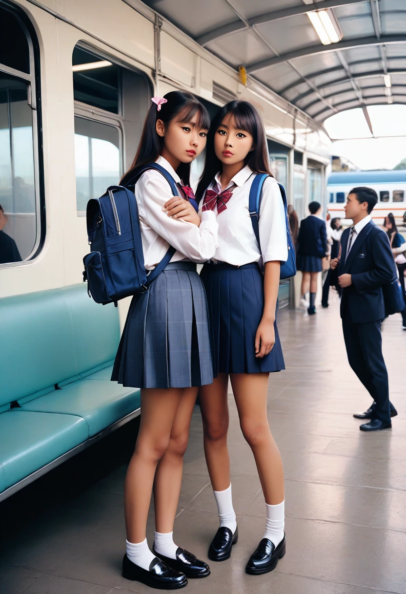 Lots of high school girls mini skirt Low - Angle Inside the train