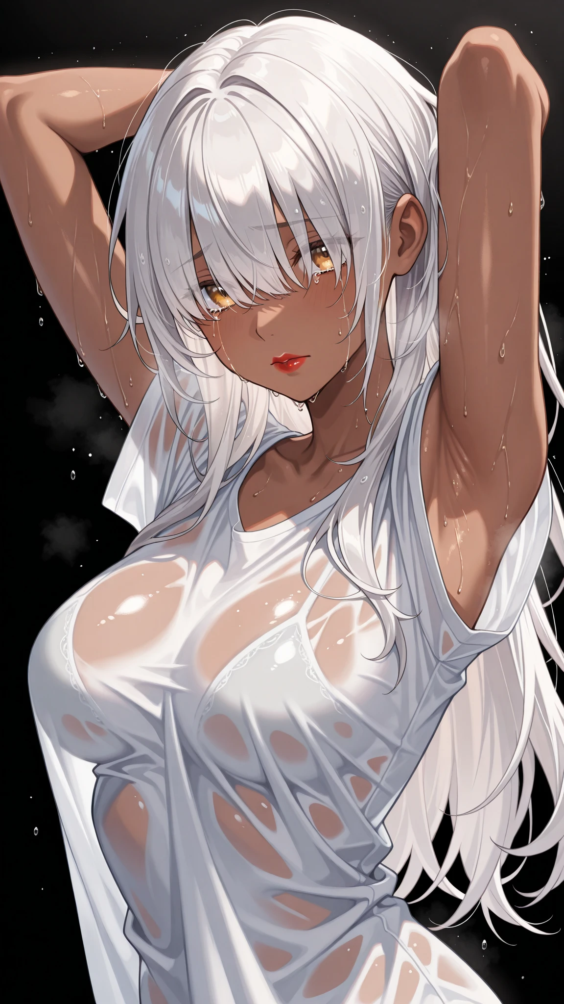 ((masterpiece)), (Highest quality), (Simple style), Silver hair Red eyes Exposed dance costume Wet Pubic hair