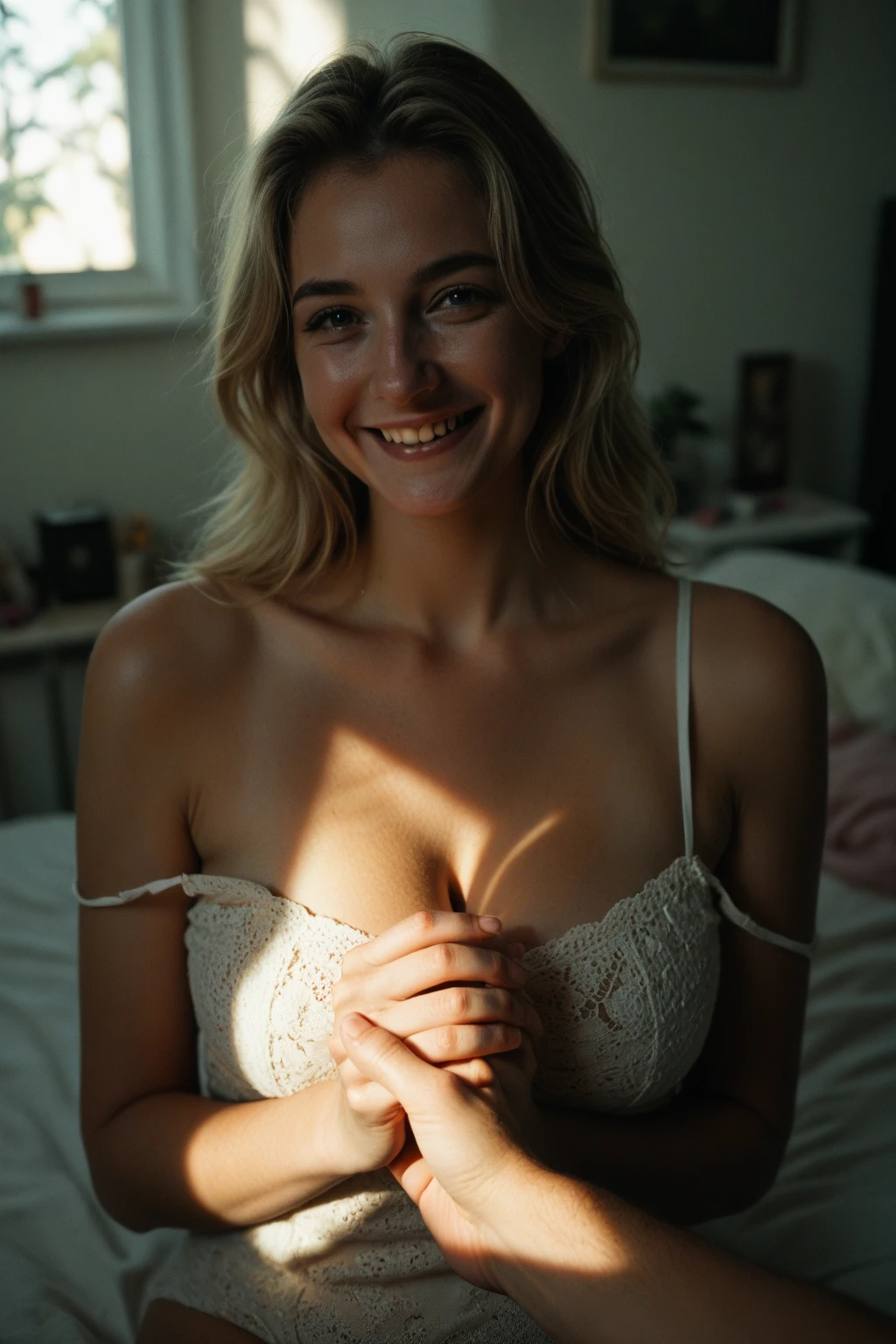 Create a beautiful college girl having her breasts massaged during a health check