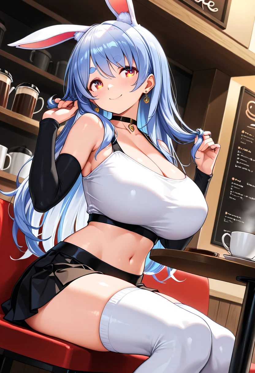 Ibuki Narita, Ibuki Narita, Black hair, Blue hair, Hair horns, Ear piercing, a lip piercing, Long hair, multicolored hair, (Pink eyes:1.5), Pink hair (breasts out, , shaved pubic hair_, _juice:1.3), BREAK looking at viewer, Break indoors, crass room, Break (masutepiece:1.2), Best quality, high resolution, Unity 8k壁纸, (illustration:0.8), (Beautiful detailed eyes:1.6), extra detailed face, Perfect lighting, extremaly detailed cg, (Perfect hands, Perfect anatomy),Seductive smile,gigantic cleavage breasts,From below,cumdrip,Female , juice,Female masturbation,excessive cum