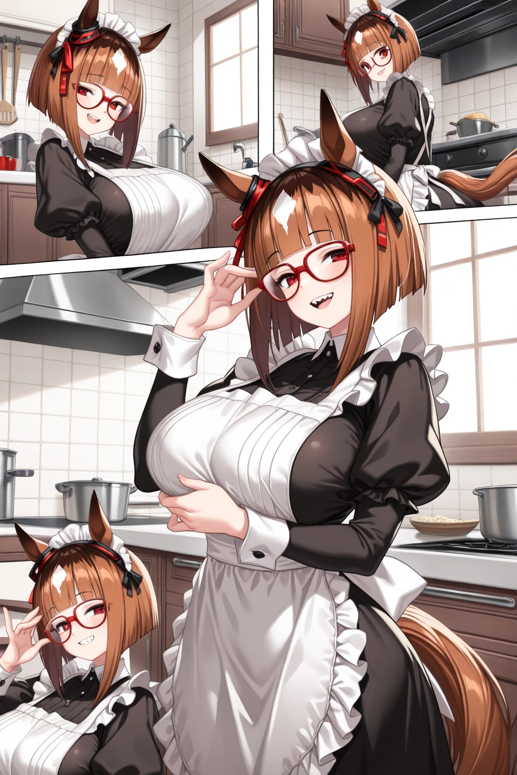 score_9, score_8_up, score_7_up, source_anime, 1girl, orange hair, orange eyes, low ponytail, cat ears, small breasts, eyeglasses, micro bikini maid, headdress, blouse, skirt, apron, areola, (anxious:0.6), fellatio, handjob, gangbang, bukkake, cum in mouth, fat man, penis, pov, from above, private room, mansion,
