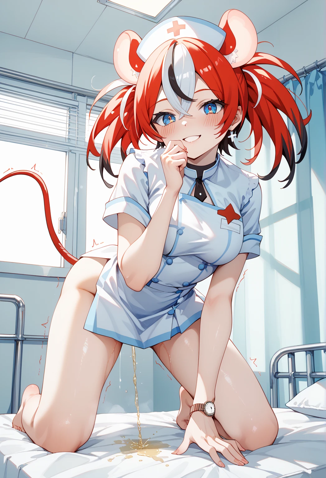 <lora:murata-yuusuke-1484it-novae:1>, nurse, nurse cap, garter straps,
BREAK
small breasts, blush cheeks, no bra, open clothes, open shirt, undressing , hospital bed,hospital room,
BREAK
hetero, (sex:1.8),(vaginal),spread legs,lying,on back,penis,cum in pussy, (focus on girl), nsfw,