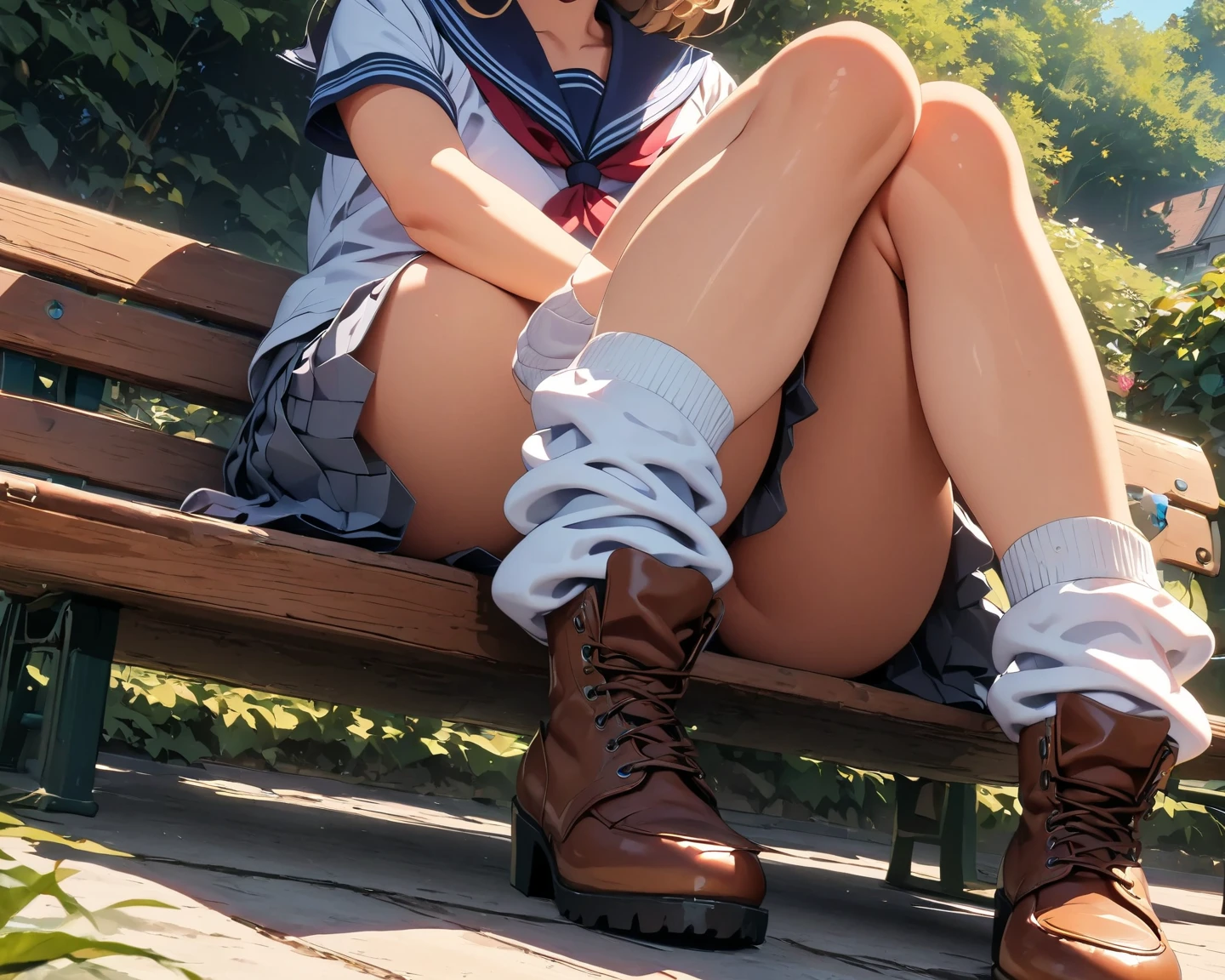 (((solo))),(((1 girl))),front light,  beautiful, illustration, extremely detailed skin, masterpiece, best quality, extremely detailed face, vibrant colors, depth of field, , 1girl, solo, brown eyes, brown hair, hair ornament,short hair, plaid skirt,blush, school sailor,Masterpiece Top Quality High Resolution、Anna Tanaka ,  Sit with your knees bent、Eight-headed body、beauty legs 、in a school、As if looking up from below、Ashamed,nsfw,white see-through panties,cameltoe, pussy juice, love juice stain,(large amount of liquid spills from the crotch, Urine in the ground, white peeing :1.5),
