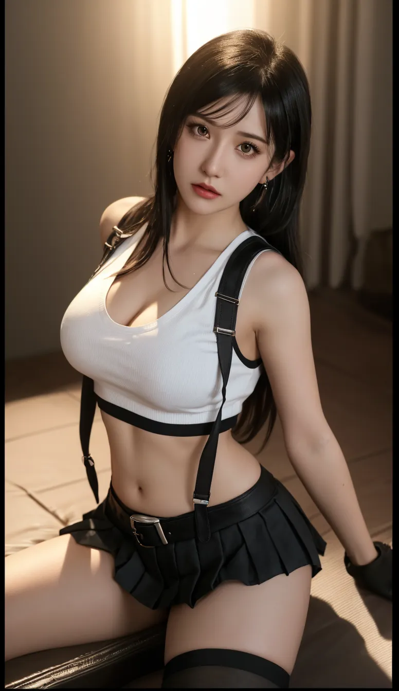 Masterpiece, highres, high Quality, detailed face, detailed body render, 1girl, solo, hyuuga hinata, hinata-sleeveless-outfit, large breasts, big breast, sleeveless shirt, fishnet top, dark lips, unzipped jacket, no bra, breasts out, nipple, standing, blushes, (on bedroom), H1N4T4,