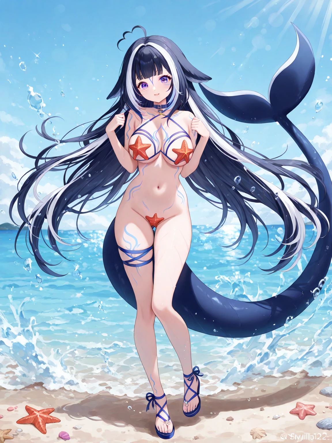 Stunning Chitanda, 只有一个beautiful girl,Purple Eyes, Black Hair, Naturally straight hair, Straight bangs,Extremely refined,open your lips,Face is so red,The skin is very white,big eyes,Long flowing hair,beautiful girl, Like a dream,Slim,Soft, (Sensual), (Kawaii), Dream quality,Completely naked,Wearing a necklace,wearing leg rings,Large Breasts,at the seaside,Soaked,胸部Soaked,Thigh clamping,Leaked pussy juice,Run down the clear liquid,Fluid on the thighs,No pants,Clavicle exposed,Bare neck,Bare thighs,Exposing the groin,Camel toe,Bare legs,barefoot,extremely shy,Ultra-high resolution, (masterpiece:1.2, best quality), (Delicate and beautiful eyes: 1.2), (Beautiful and delicate face)