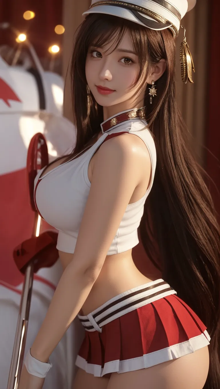 (((Azur Lane)))、((Amagnagi))、Brown long hair、Sodium Bicarbonate Ship、Big Breasts、(Fox ears)、(Red and black kimono)(((Aircraft Carrier Personification))