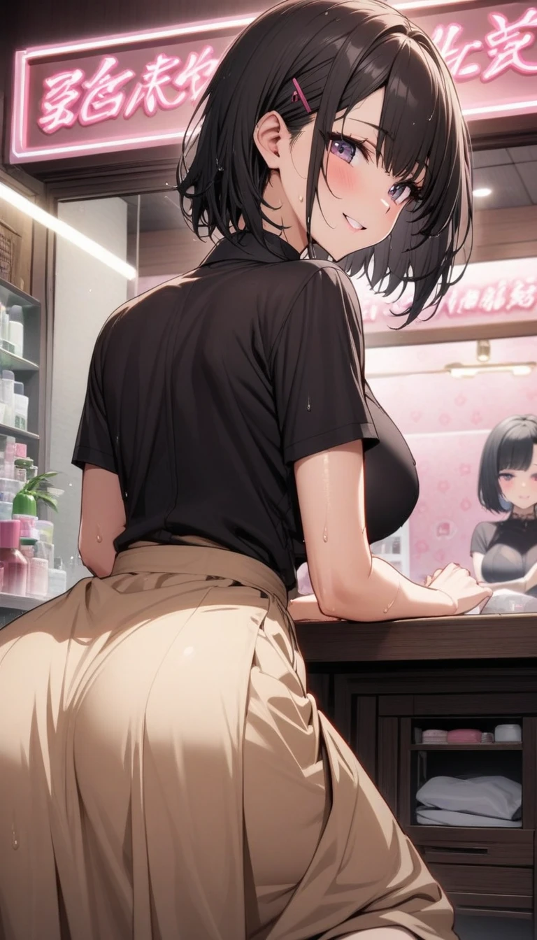 Young girl with blue hair,short straight hair and short bangs (purple eyes),, ((small bushy eyebrows)), wearing gothic lolita clothing, lolicon , large breast, breasts out of blouse, walking to school, bored look, bored face, , suddenly having sex in public, ((doggy style sex)), ((public sex in a restaurant)) naked ass in the male crotch, perfect anatomy, young boy fucking her
