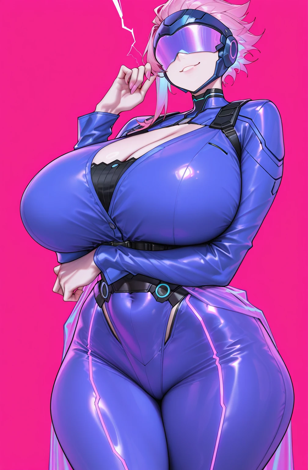 woman,(((Sexy female soldier))),(((uniform,Tight Skirt,High heels,whole bodyタイツ,Uniform cap,latex,garter belt))),(Detailed Description, High resolution,8k wallpaper,masterpiece,Highest quality,Depth of region,Anatomically accurate depiction,A face with attention to detail, Eye for detail,Nice hands, Perfect Fingers,eyelash,(Intensely glowing purple eyes,Narrow eyes,Sidelong glance,There is cleavage in the chest,A seductive smile,Large Breasts,Pink Lips,Seductive pose),(Glowing Skin、Shiny skin、Oilskin),(From above:1.1),Perfect body,Curvy Legs,(whole body),background:Pink air