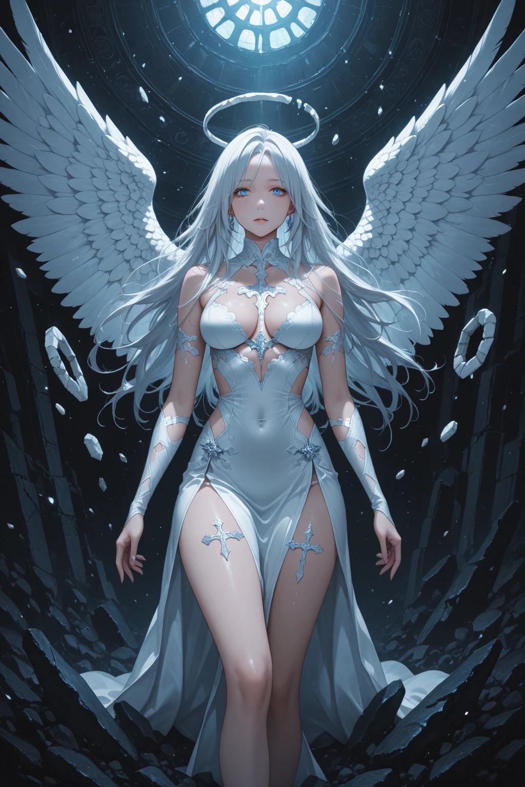 Highest Resolution,Highest quality,1People Girls,beautiful girl,Full body close-up,The body is frontal,looking at the camera,Standing posture,Crying face,Tears,Stringy saliva,Open your mouth,Sticking out tongue,Saliva,Tears overflow,Dripping a lot of saliva,Drooling,Winged Angel,church,Angel halo on head,white,