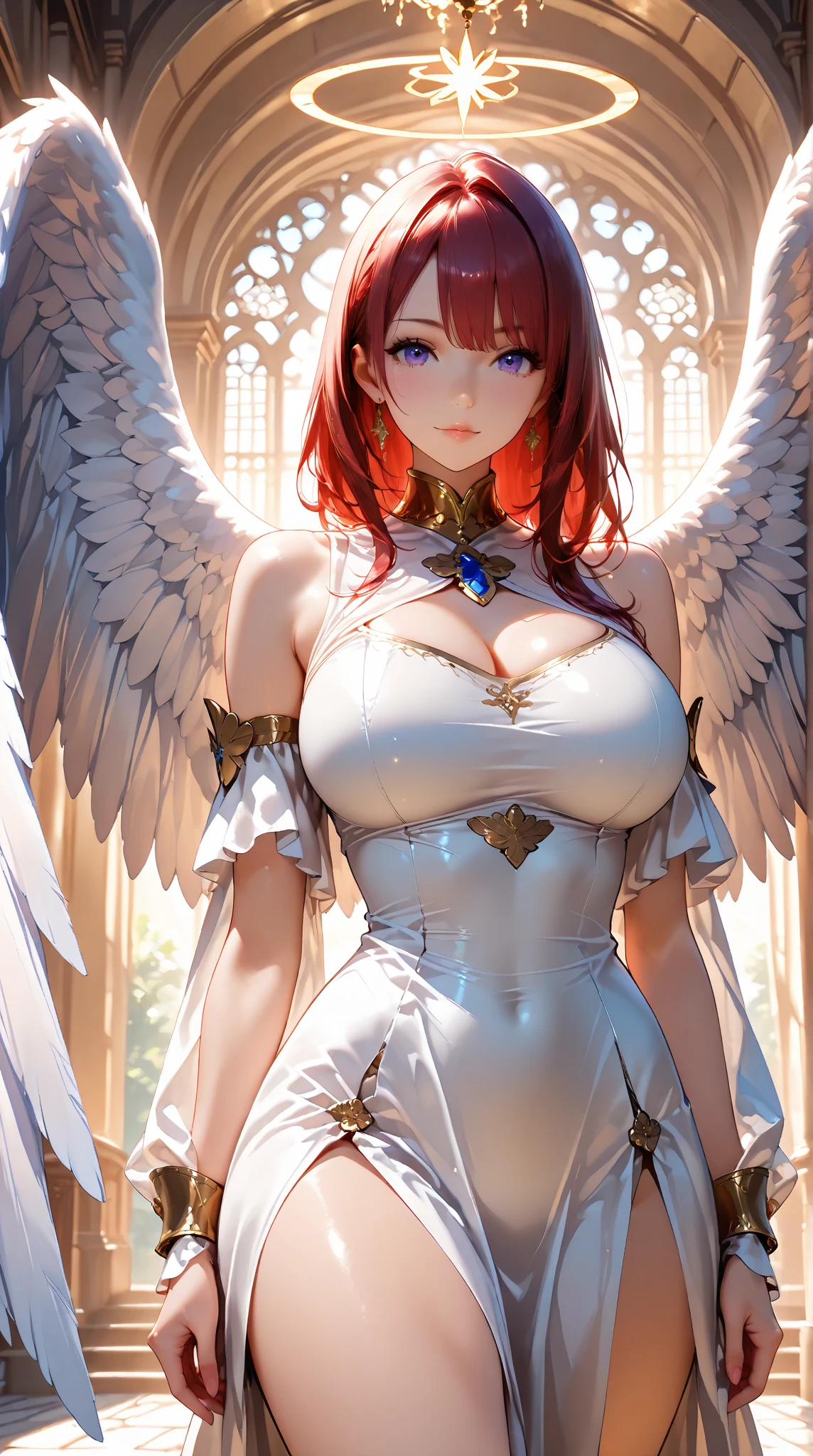 (best quality,4k,8k,highres,masterpiece:1.2),ultra-detailed,Woman、red_background、(big_breasts:1.5)、angel