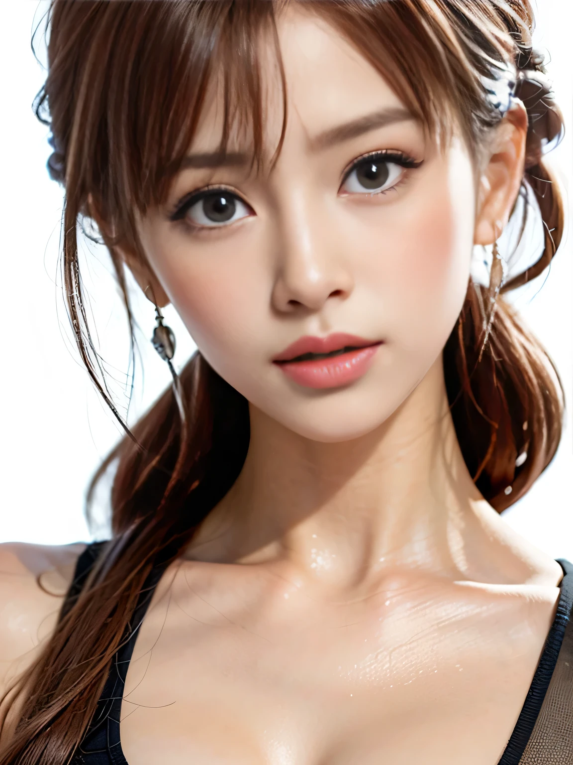 score_9_up, score_8_up, score_7_up, score_6_up, kawaii, ((realistic, photorelistic, detailed face, detailed skin, detailed eyes, sharp focus)), BREAK, fashion photograph of 1cute Japanese-girl, 1girl, 22years old, (seductive smile:1.2), blush, make-up, pink lips, BREAK, (blonde hair:1.2), (side locks:0.66), (short hair:0.66), (bangs:1.2), hair bow, bow, BREAK, (purple eyes:1.2), (long eyelashes:1.2), BREAK, (breasts, Very large breasts, ample. cleavage:1.3), BREAK, (underwear, bra:1.4), off-shoulder, collarbone, bare shoulder, hand up, BREAK, (oily skin, shiny skin, glistening skin:1.2), BREAK, (ultra-detailed background:0.4), more detail, bokeh, depth of field, female focus, close up, portrait,