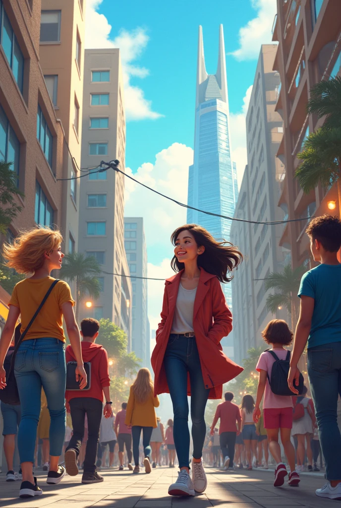A 25-year-old blonde is walking down the sidewalk and meets a 12-year-old boy who is 2 cm tall.