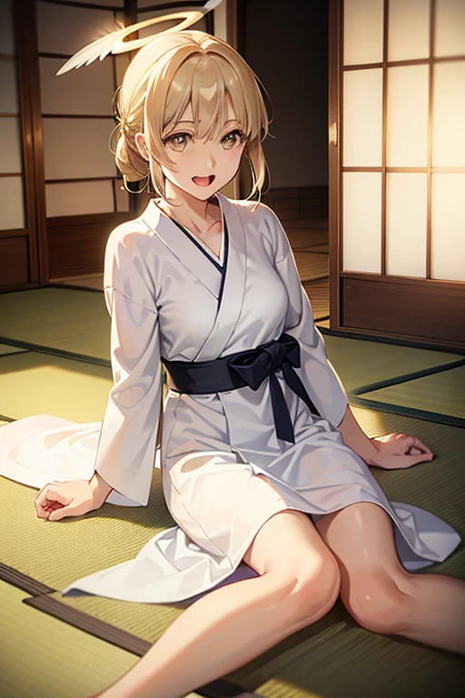 (masterpiece, best quality, highres, absurdres, ultra-detailed, comic:1.2), <lora:range_murata_v1:0.8>(range murata, 1girl, solo, short twintail, blonde hair, medium breasts, cleavage), (yukata robe, water, spa, hot springs:1.4), <lora:add_detail_v1:0.9> <lora:LowRA:0.75>