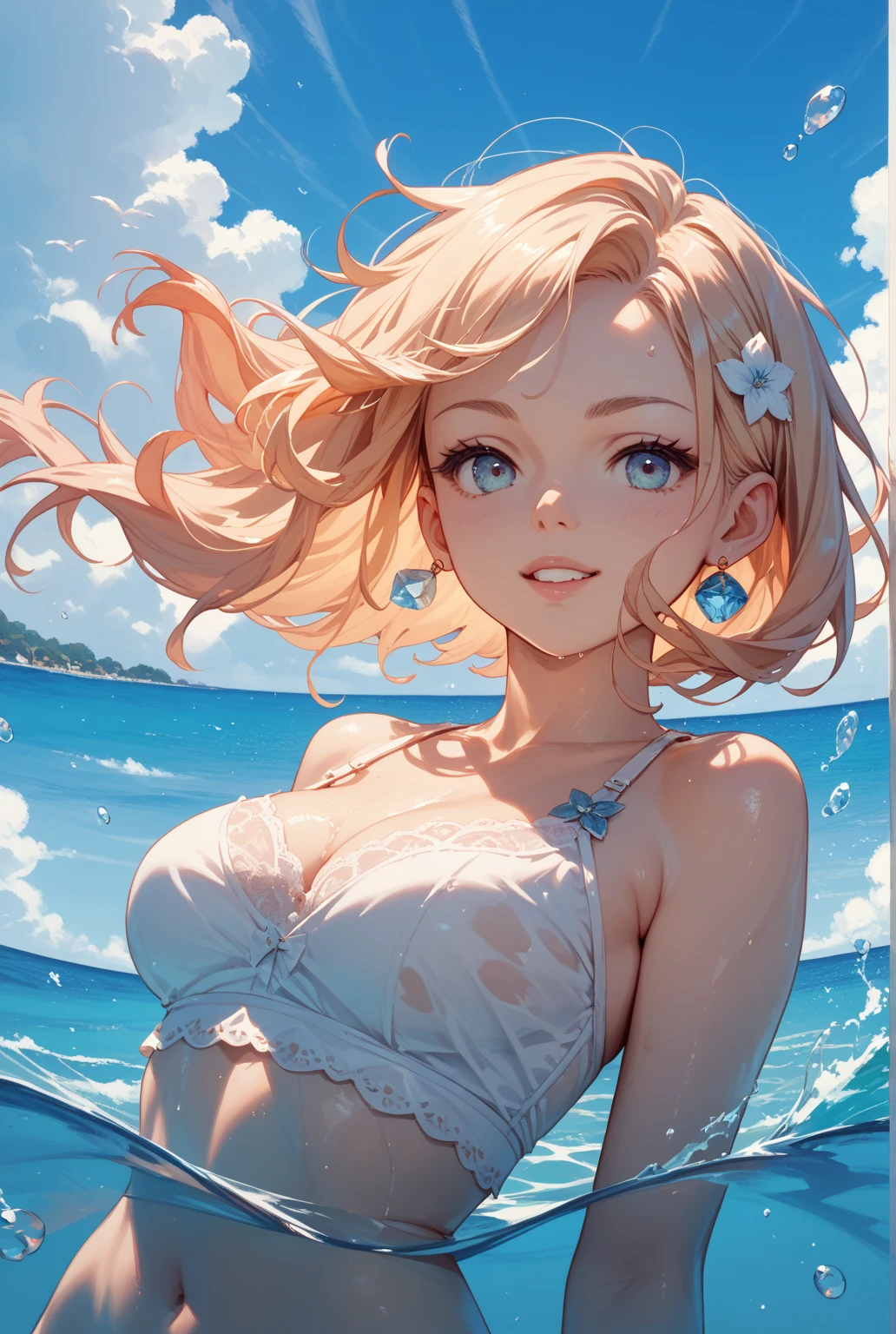 Japan Person, (1girl one shot:1.8) , japanese Famous idol, 1cute girl, very young face, masterpiece, high quality, small face, （very small tits:1.8）separately (micro bikini style:1.8) sexy pose, dramatic angle:1.4, Stroll around sandy coast,