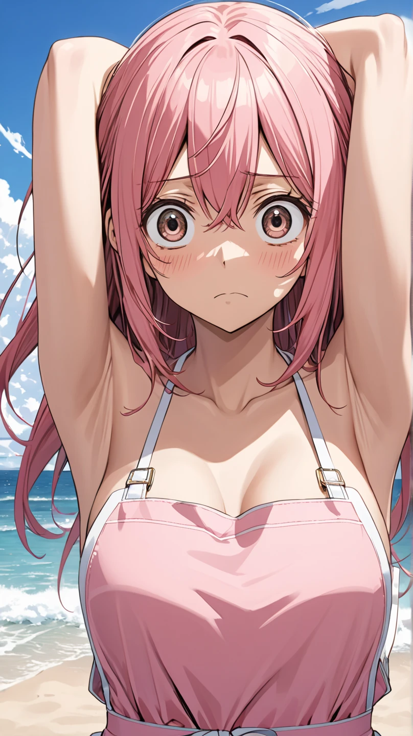 (Highest quality、Tabletop、8K、Best image quality)、One woman、(Anime illustration:1.3)、(beautiful, Shine, Pure white skin:1.3)、Brown Hair、(light pink bikini:1.2)、(Very bright and clear sea:1.2)、 Shine明るい海、澄んだbeautiful海、Very clear sea、(beautiful Hiroshi々Standing on the beach:1.1)、beautiful surf edge、(Bright sunny blue sky:1.1)、(beautiful and bright cumulonimbus clouds:1.1)、(very bright and vivid:1.2)、(Super bright and Shine skin:1.1)、(Ultra-high resolution, 明るくbeautiful色白美肌:1.3)、Ultra HD Hair、Ultra-high resolution sparkling eyes、Natural Makeup、Accentuate your body lines、(Very 明るくbeautiful肌:1.1)、(Big Breasts:1.1)、(Slender body:1.1)、(Very small waist:1.1)、(Perfect Anatomy:1.1)、(Close-up of face:1.3)、(Take a selfie with open arms:1.3)、(Close your eyes and kiss me:1.3)、(Fully closed lips:1.2)、(Troubled face:1.1)、(Strongly blurred background:1.1)