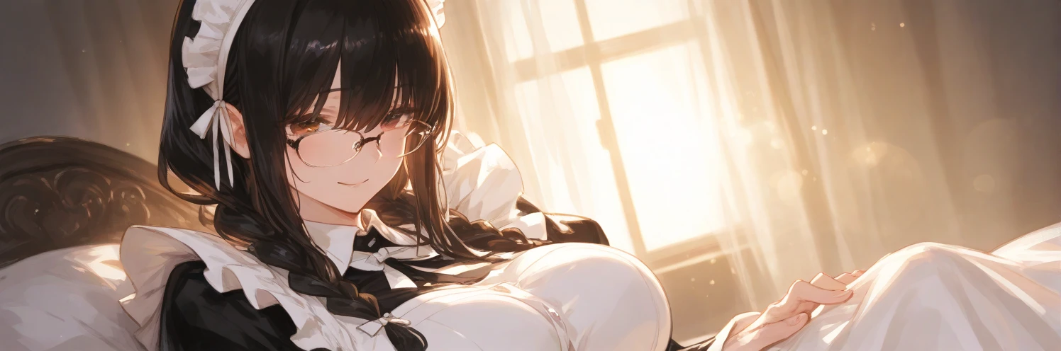 ((Correct Anatomy)),((Head maid of a prestigious family))、((Maid clothes))、((Lace panties and pleated skirt),(((Black Stockings))),((White blouse)),((Spread your legs wide)),Ultra-high resolution,Mature Woman, Mature Woman, Very detailed,Sunburned skin,Brown Skin,((Sweating all over the body)), (Big Breasts),((Beautiful legs)),Perfect hands, Detailed fingers, Beautiful details, ((Long black hair)),((ponytail)),Black choker, Earrings,loafers,Perfect Eyes, Captivating eyes,Blindfold
