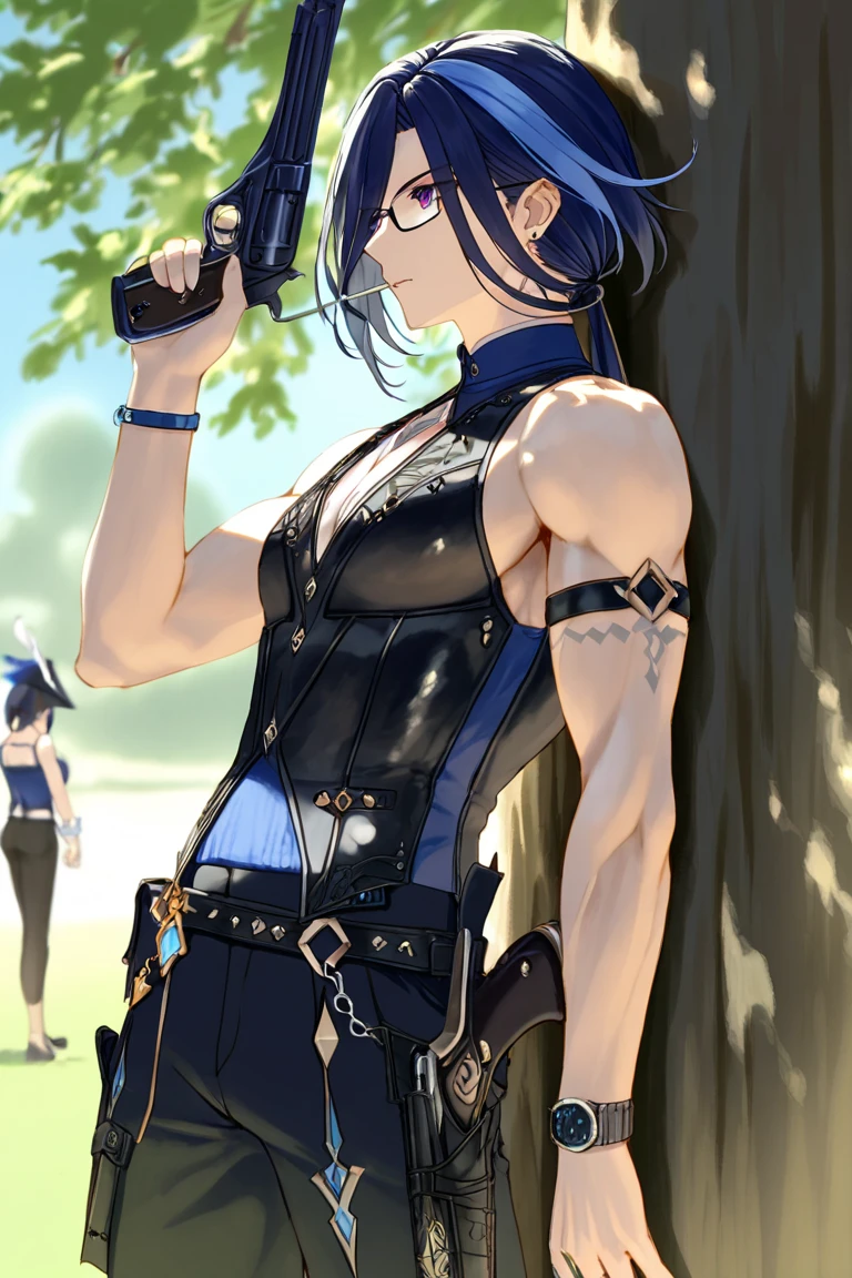 College boy. He is a handsome man, very disciplined and studious. He works out a lot, giving him a slim toned body and a muscular rear, wears maid dress, making his voluminous ass stand out. Black messy hair. High quality.