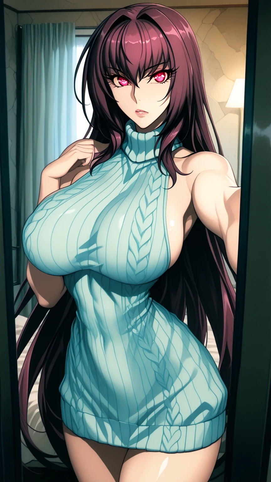 (((masterpiece:1.4, Best Quality:1.48K))), ultra high res, Physically Based Rendering, Full Body Shot, ultra Beautiful Sexy Woman, highlights in the eyes, long navy hair, big hair ribbon, (wind blows up her hair), gigantic Breasts, 24yo, embarrassed, blush, tears:1.2, open mouth, drooling:1.4, (off shoulder navy mini sweater, cropped:1.2, sleeveless, underboob:1.3), (((Naked from the waist down:1.2, no panties))), women having a naked orgy, A dick is inserted into a pussy, ((having SEX:1.2)), (squatting with spread legs wide), detailed beautiful pussy exposed:1.2, (cum in pussy:1.4), on the bed, ((rooftop of skyscrapers, at night:1.2)), from below:1.5,