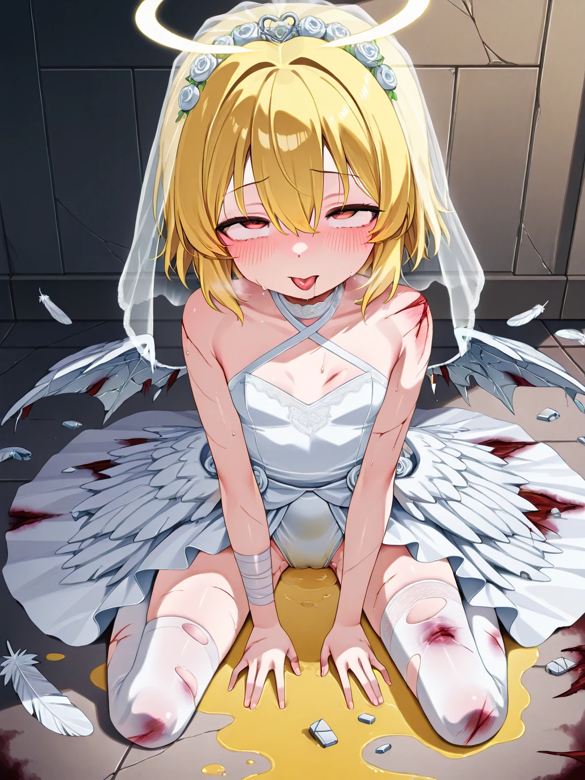 ((Highest quality)), ((masterpiece)), (detailed), crossdresser,Futanari,Nero Claudius,Nero Bride,Wedding dress,((Huge droopy dick)),(ejaculation:1.5),blonde,Grin