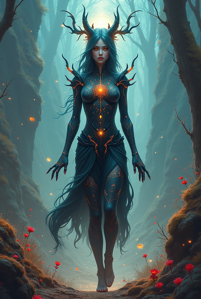 Masterpiece, Best Quality, (Absolutely True), (Absolutely True), (Extreme Reality), (Very Detailed CG Unity 8k Wallpaper), (Best Quality), (Best Illustration), (Best Shadows), Absurd, Realistic Lighting, (Abyss), Beautiful Detailed Glow, Peter Mohr Backer's art, masterpiece, best quality, (very detailed CG unified 8k wallpaper), (best quality), (best illustration), (best shadow), ultra-detailed, "female alien dressed ((fur)), anthropomorphic avatar, three eyes, an eye in the middle of the forehead, cat ears, pointed mouth, slender fingers with a glimmer of green in the eyes, two hands, looking fierce, with a huge banyan tree in the background , glitter, glowing plants"