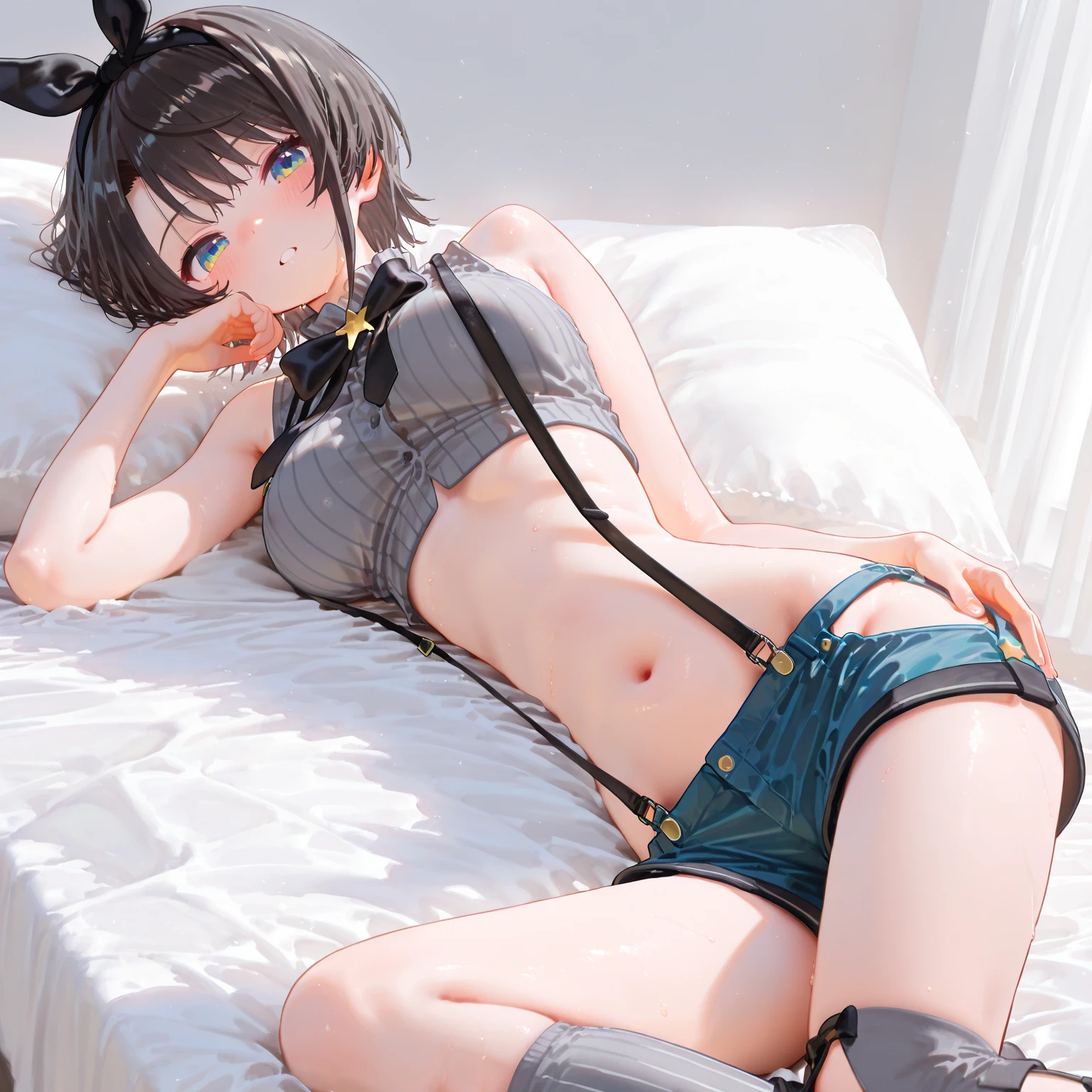(masterpiece、top-quality、hight resolution、photos realistic、real looking skin:1.1)、1loli、12 year old little Japan girl、short stature、full bodyesbian、(very small breasts:1.5)、short twintails、Beautiful eyes、Shining eyes、embarrassed from、(Cute white bra:1.5)、(Cute white panties:1.5)、(M-shaped legs:1.5)、(Sit and open legs:1.5)、(Spread your legs apart:1.5)、(arms behind back:1.5)、(On the bed in the bedroom at night:1.5)、(sockes:1.5)、nsfw