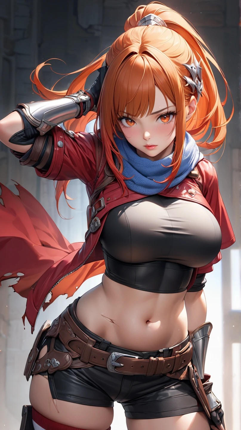 realistic,(masterpiece, best quality:1.2),extremely detailed,Combat stance,1girl, (large breasts:1),skindentation, harness, <lora:adventurers_v1:1>