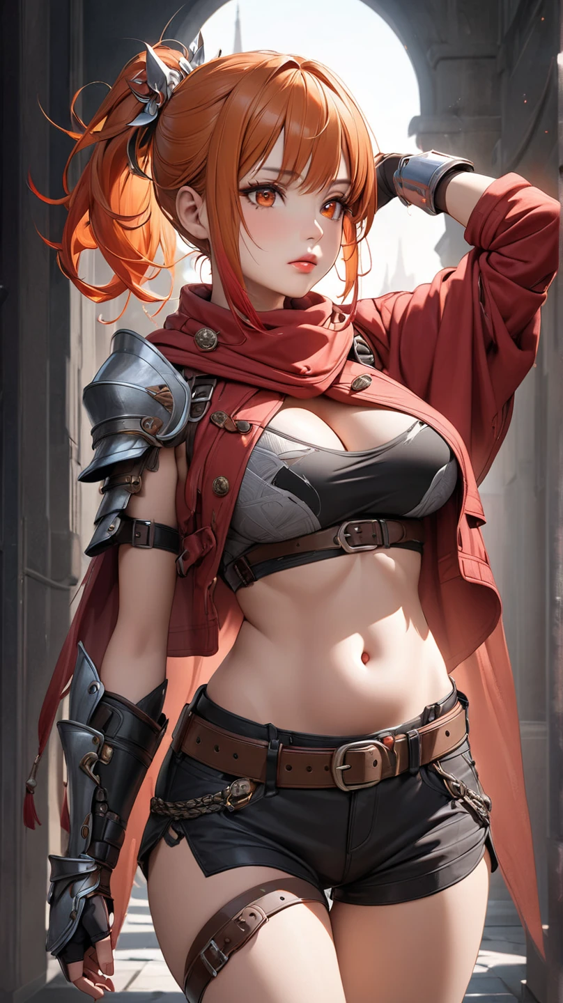 Beautiful full-body woman, 20 years old, thick but fit and perfect body, barbarian warrior with little clothing, sexy hair, pauldrons, grieves, large breasts, generous neckline, blood-stained, brave face, dark kingdom, sexy pose, walking in a dirty water, (clear clothing, transparent cloth, see-through material), (((cameltoe))), (red hair, freckles, huge breasts, nearly naked, underboob), blend of Natalie dormer and Gal Gadot