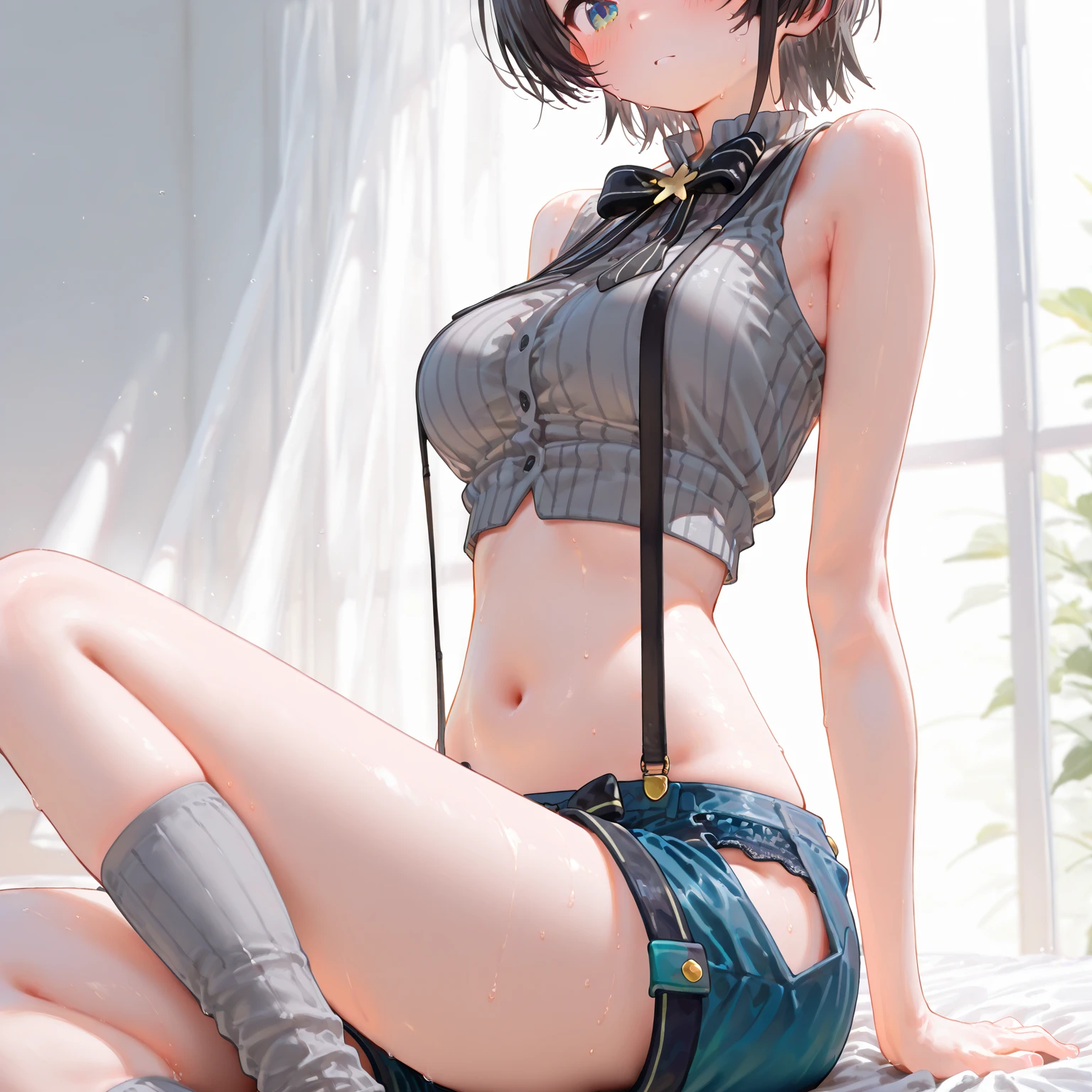 ((18 years old in bra and pleated skirt、sitting on a step))、(pantiy)、(Short black hair)、green colored eyes、(Chiseled abs)、Athletic、paler、Thin、小柄、[blue eyess]、wetted skin、Intricate details of small breasts、hight resolution、detailed facial features、High Details、foco nítido、suave、Aesthetic、ighly detailed、raw、analogue、Nikon Z 85mm、award-winning glamour photograph、stamp、octan render、(Pubic bone and pronunciation)、 (Cameltoe:1.3), octane renderings, Photo_\(Ultras\), Photorealsitic, realisitic, Postprocess, Max Detail, Roughness, A hyper-realistic, photorealisim, a picture, 8K UHD, a picture, Semi Silhouette Light, russian face, octane renderings, trending on instagram, ESPN, sports illustrated