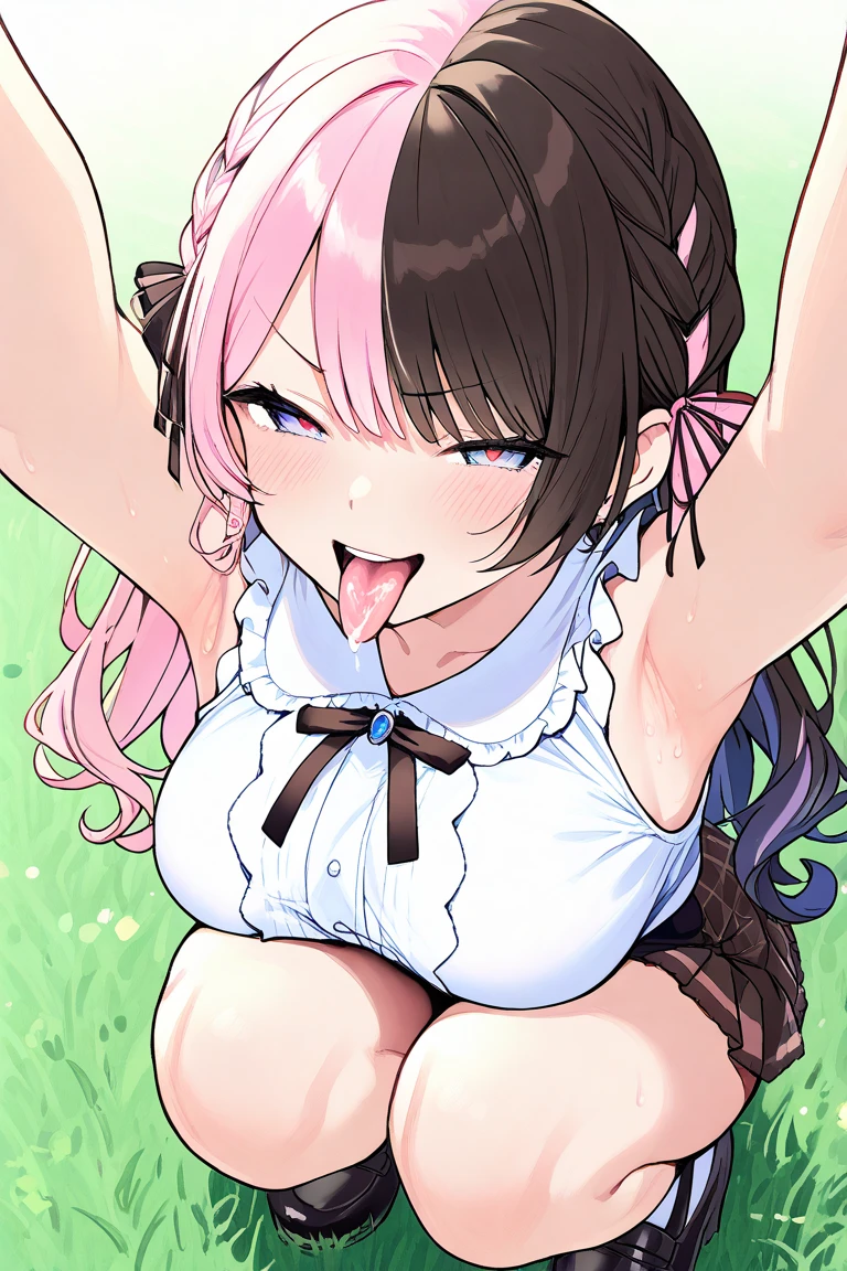 Licking a man's penis A close-up of a cute girl in a lewd pose, spreading her pussy so wide you can see the hole inside