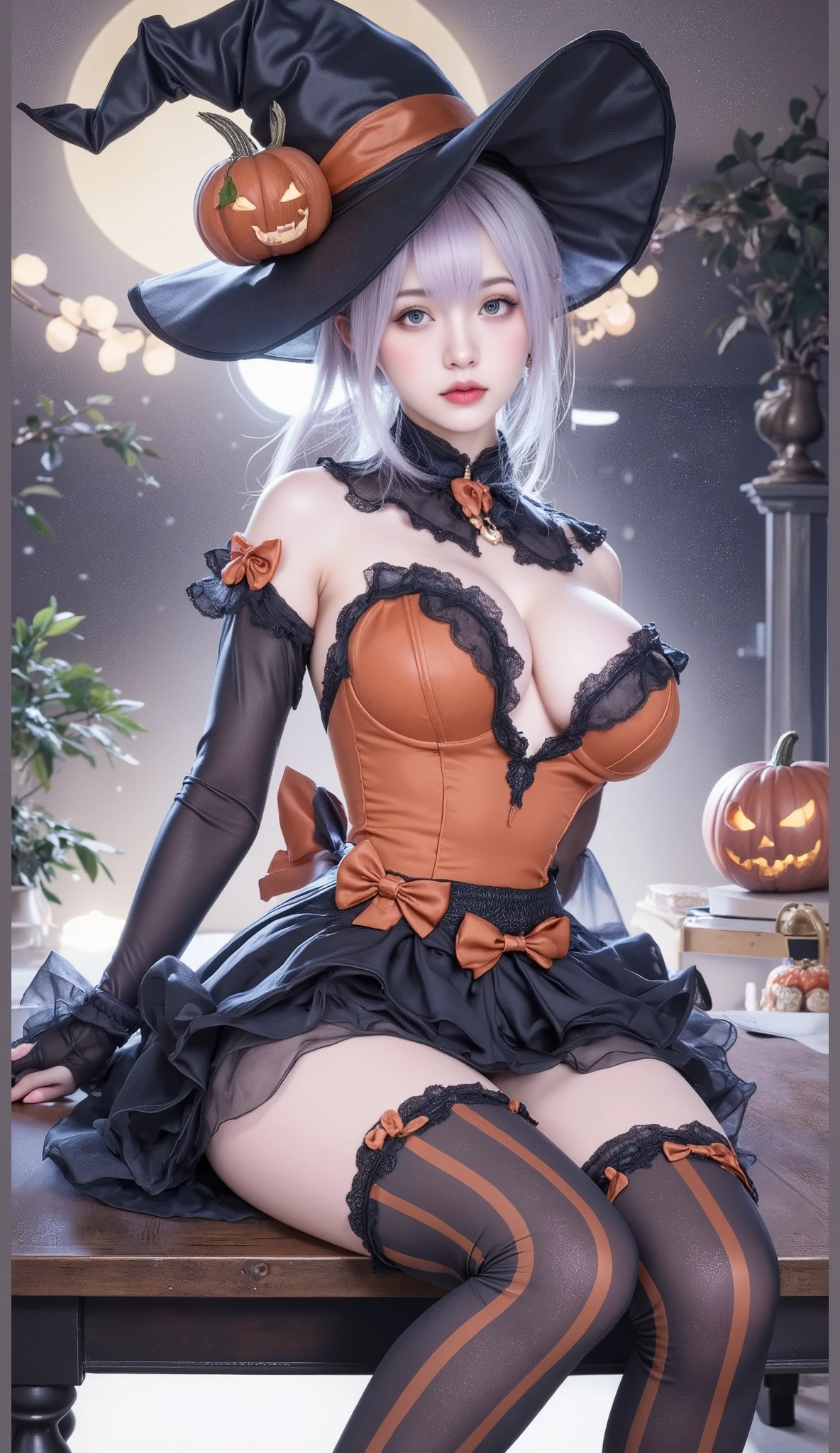 witch lies down Halloween postcard I Full body Esbian The wallpaper isハロウィンdesign art