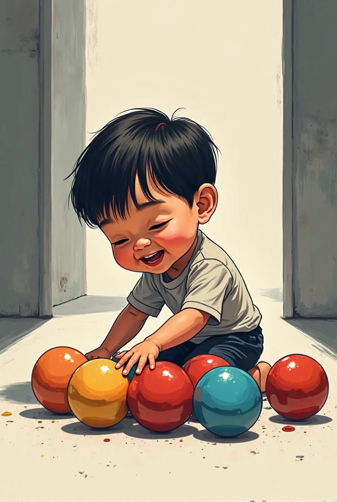 Design an image of a child playing marbles using the pointillism technique