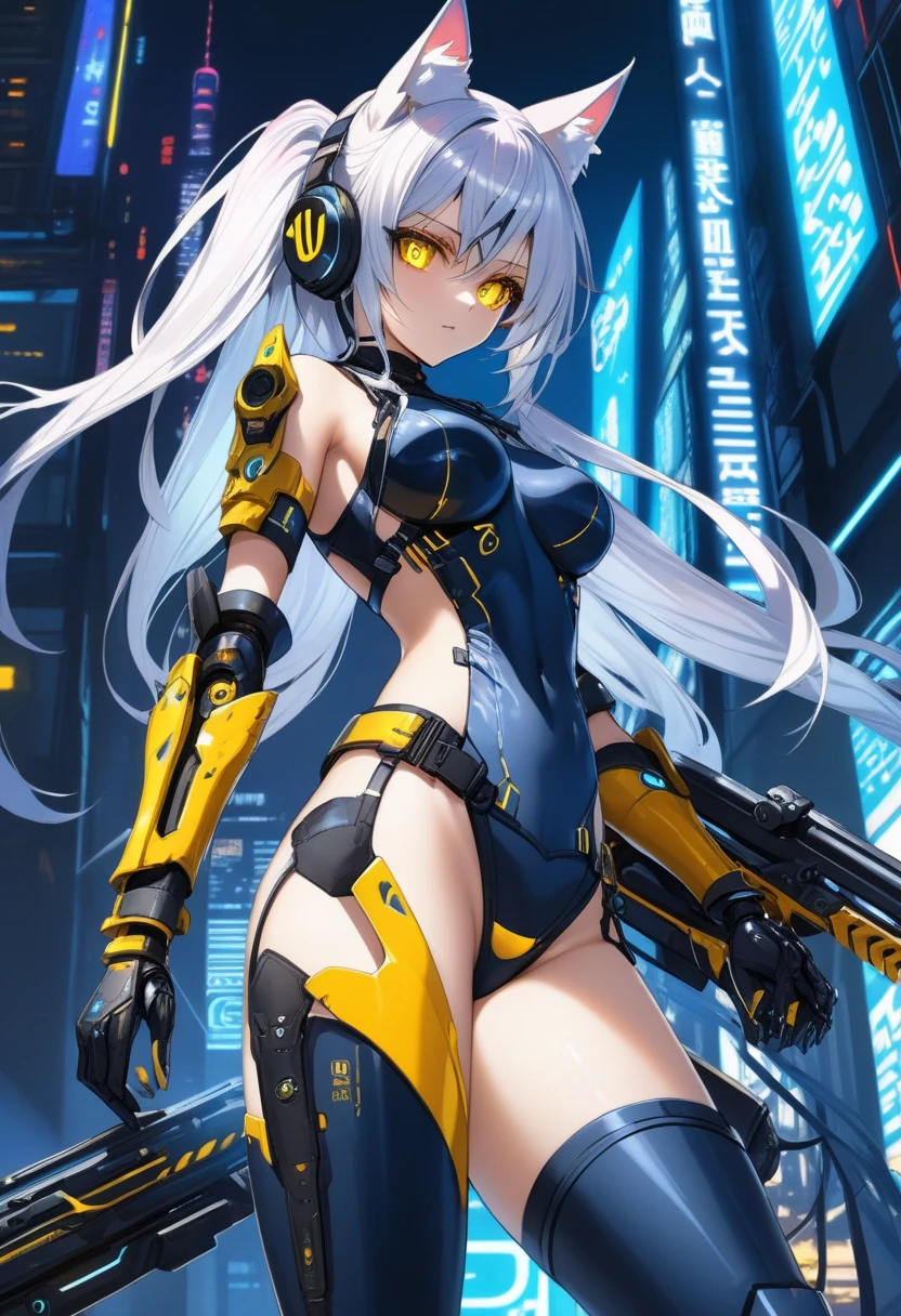 ((masterpiece, highest quality)), figure, Ultra-detailed 8K, realistic, clear focus, very detailed, professional lighting, colorful details, Rainbow colored BREAK factory super long shot, (1 large mechanical robot), microchip, computer, luminescence, intricate details, Shitsumeka, Downscale of one girl standing in front of the viewer, belly button